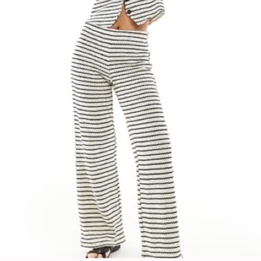 Mango Black and White Striped Pants